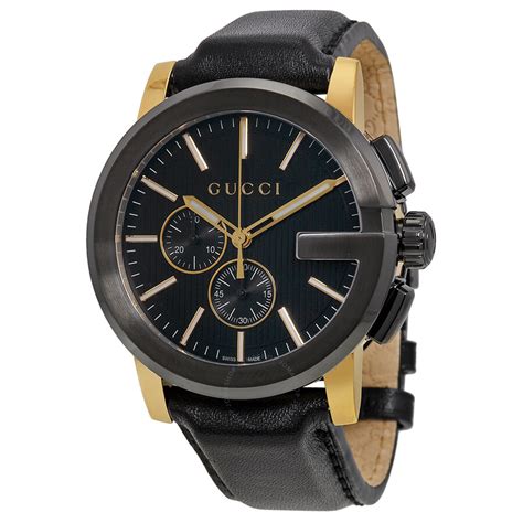 men's black dial black leather gucci watch|gucci g chrono 44mm.